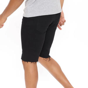 2025 été hommes en détresse jean Shorts coupe régulière respirant Denim solide impression lumière/foncé lavage bouton formel brut ourlet décontracté - Product Image 4