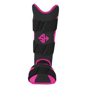 Espinilleras de Béisbol de Cuero Negro y Magenta Básicas con Protección Profesional, Diseño Ligero y Ajustable para Uso Deportivo en Adultos - Product Image 1