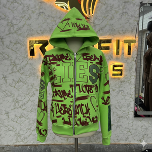 Sudadera con Capucha Blanca de Primera Calidad a Precio Competitivo, Chaqueta con Cremallera y Pedrería, Lavado Ácido Vintage, Sudadera de Forro Polar para Hombre, Estilo Urbano - Product Image 1