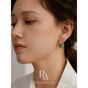 Orecchini Pendenti a Cerchio in Avventurina Verde Placcati Oro, Non si Ossida, con Pietre Turchesi Delicate - Product Image 6