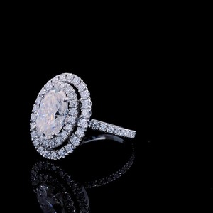 3ct Oval Cut VVS1 Moissanite Diamond Wedding Ring Cadeau pour les femmes à double halo Platinum/Gold Plated Sterling Silver Fine Jewelry - Product Image 5