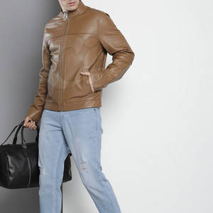 Veste en cuir de vachette personnalisée en gros avec col montant, manches longues, couleur unie, imperméable et respirante pour l'hiver - Product Image 3