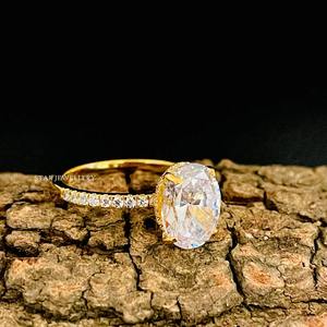 14K ทองแข็ง3 CT CVD วงรี IGI ได้รับการรับรองเพชรโซลิแทร์ซ่อนรัศมีแหวนหมั้น - Product Image 1