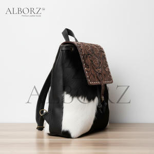 Nouveau sac à dos élégant en cuir véritable fait main à imprimé animal, en cuir de fourrure de cheval, style bohème, pour le collège, 100% cuir véritable, portable - Product Image 2