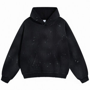 Sudadera con Capucha Personalizada para Hombre, Estilo Vintage, Color Gris, Felpa, Lavado Ácido, Desgastada, Transpirable, 100% Algodón, Gruesa, Bordada - Product Image 4