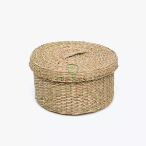Stylish <b>Seagrass</b> <b>Basket</b> <b>With</b> <b>Lid</b> Round Storage Solution For Minimalist Eco Friendly Homes - Product Image 3