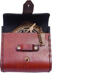 Brújula de Sol Clásica Hecha a Mano de Cobre |   Reloj Solar Náutico Antiguo con Caja de Cuero y Diseño Circular |   Objeto Coleccionable Grabado - Product Image 6