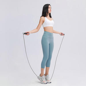 High Quality Elastic Women's Gym Workout Fitness Yoga Capri <b>Leggings</b> Solid High Waist Seamless Workout Pants <b>Pockets</b> Knee Length - Product Image 2
