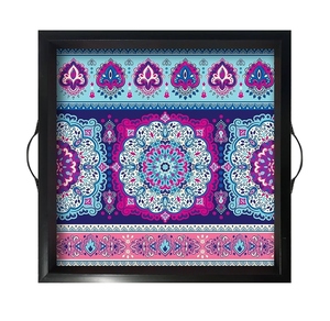 Elegante bandeja de madera para servir con diseños impresos personalizados, bandeja artesanal para comida, cocina y uso doméstico, decorativa con asas - Product Image 4