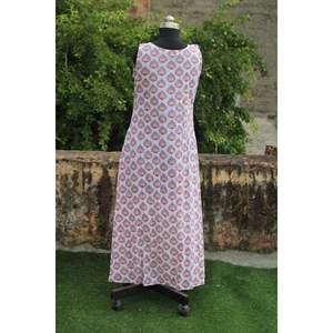 Indien Floral main bloc imprimé Maxi robe femmes été une pièce sans manches Style bohème lin coton parfait cadeau elle - Product Image 3