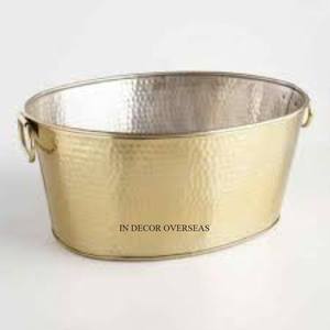 Vente chaude Texture martelée Plaqué or de haute qualité Extérieur et argent Intérieur poli brillant Seau à glace en métal de qualité luxueuse - Product Image 1