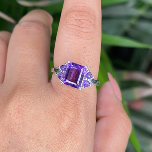 แหวนพลอยอเมทิสต์แท้แผ่นโรเดียมสไตล์คลาสสิก925สเตอร์ลิงสุดพิเศษสำหรับวันครบรอบแต่งงาน - Product Image 2