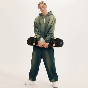 Survêtement de style nouveau pour hommes sweat à capuche délavé à l'acide et pantalon de style évasé Logo en détresse conception personnalisée et cordon de serrage plus épais et solide - Product Image 4