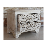 Meuble moderne en bois Indore Table de chevet en bois à 2 tiroirs sculptés pour salle de bain, cuisine ou parc