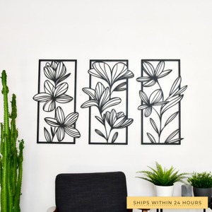 Ensemble de 3 décorations murales en métal de style floral de qualité supérieure pour la maison, les espaces hôteliers et les intérieurs commerciaux, provenant d'Inde - Product Image 1