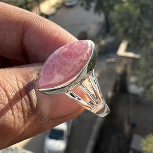 Bague de Fiançailles et d'Anniversaire en Argent Sterling 925 avec Cabochon Rose en Rhodochrosite Style Bohème, Sertie en Bezel, Vente en Gros - Product Image 3