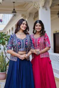 Colección Verano 2025, Nuevo Lanzamiento de Lehenga Choli y Koti para Niñas, Bordado Pesado Vichitra Puro, Trabajo Thared - Product Image 4