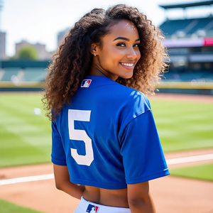 เสื้อยืดเบสบอลผู้หญิงเสื้อครอปแขนสั้นเสื้อครอปใส่เจอร์ซีย์เสื้อกีฬาเบสบอลเสื้อคอวีสำหรับฤดูร้อน - Product Image 2