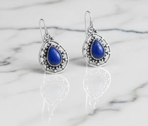 ต่างหูห้อยทรงหยดน้ำลาพิส ลาซูลี ประดับลูกปัดสีทองเงินลายรัศมีดวงอาทิตย์ สีน้ำเงินเข้ม น่ารัก สไตล์โบโฮ ของขวัญสำหรับงานฉลองครบรอบ - Product Image 4