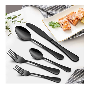 Couverts en acier miroir Cuillères en acier inoxydable noir mat Couverts en acier inoxydable Couverts pour les fêtes de mariage utilisés - Product Image 1