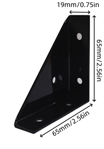Black Steel Triangle Single-Side Angle <b>Corner</b> Bracket for Furniture Accessories - Product Image 2