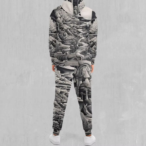 Conjunto de chándal con estampado de arte monocromático personalizado, Sudadera con capucha y cremallera unisex y pantalones para correr, conjunto de dos piezas, ropa de calle de moda - Product Image 5