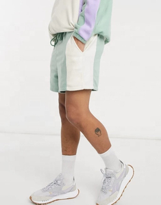 Sweat à capuche en nylon de haute qualité et ensemble court 2025 col haut épaules tombantes poches latérales co-ord surdimensionné ColourBlock survêtements - Product Image 4