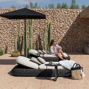 Chaise longue de luxe en teck massif et rotin, pliable, résistante aux intempéries, pour hôtel de luxe, bord de piscine, jardin, vente en gros - Product Image 4