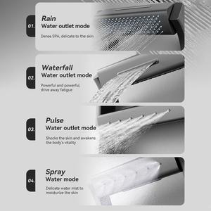 Ensemble de robinets de bain et de douche encastrés dans le mur Robinets mitigeurs en laiton chaud et froid 4 fonctions LED Système de douche à effet pluie pour spa - Product Image 2