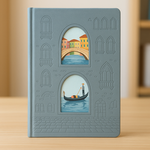 LABON estilo <span class=keywords><strong>Venecia</strong></span> ventana grabada con láser diario PU Tapa dura diseño OEM cuaderno personalizado Tema de viaje - Product Image 1