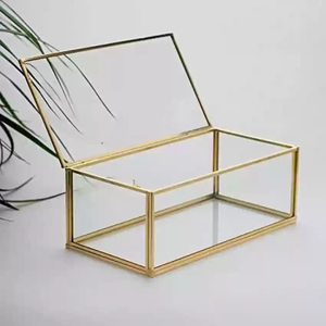 Caja de almacenamiento de joyería de cristal cuadrada, cajas de almacenamiento de reloj con marco de latón y cristal de aspecto vintage hechas a mano - Product Image 6