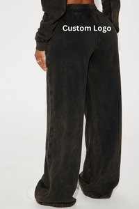 Ensemble short à capuche en détresse avec lavage à l'acide personnalisé pour femmes Survêtement vintage de couleur pure avec short évasé pour la saison d'automne - Product Image 4