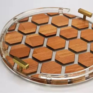 Bandeja de Servicio Transparente de Madera y Resina, Diseño Pulido, Bandeja Redonda para Café, Bandeja de Servicio Decorativa Moderna, Utensilios de Cocina - Product Image 1