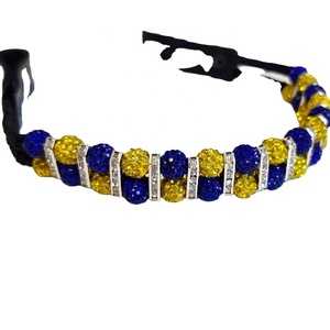 Latest Design Leather Horse Brow Band With 2 Layered Blue & Yellow <b>Crystals</b> <b>Balls</b> Work Top Supplier Wholesaler & Manufacturer - Product Image 1