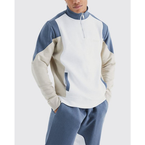 Conjunto Deportivo de Alta Calidad con Cuello Alto y Cierre de 1/4, Manga Larga, Estilo Urbano, Bordado, Bloques de Color, Material de Felpa para Hombre - Product Image 1