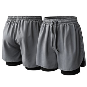 Pantalones Cortos Deportivos de Doble Capa con Logotipo Personalizado Bordado OEM para Hombre, Teñidos Lisos para Maratón, Entrenamiento, Yoga, Baloncesto, Ciclismo y Fitness - Product Image 4