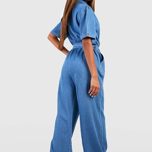 จั๊มสูทเดนิมโยคะผู้หญิงแฟชั่นใหม่ปี 2025 ระบายอากาศได้ดี สไตล์ลำลอง เอวกลาง สายเดี่ยว กางเกงขายาวทรงหลวม ผ้ายืดสแปนเด็กซ์/โพลีเอสเตอร์ ช่วยเก็บหน้าท้อง - Product Image 3