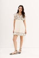 Robe tunique en viscose écologique pour femmes, style bohème, broderie à volants, manches 3/4, motif ethnique uni, douce, naturelle, lavable