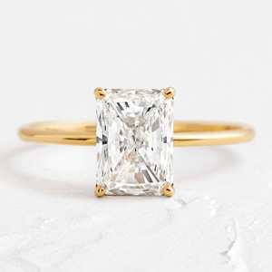 Hidden Halo Radiant Cut Solitaire Moissanite Engagement Ring 925 Sterling Silver 14K Gold Plated Promise Ring - Product Image 1