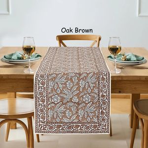 Chêne brun floral chemin de Table indien main bloc imprimé coton tissu pour manger fête de mariage décor de noël taille personnalisée - Product Image 1