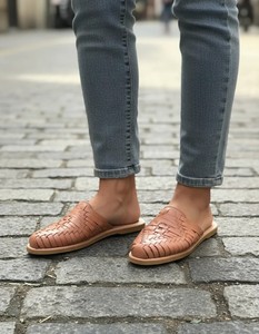 Sabots et mules en cuir tressé à bout fermé, chaussures plates à enfiler, pour intérieur et extérieur, usage décontracté - Product Image 4