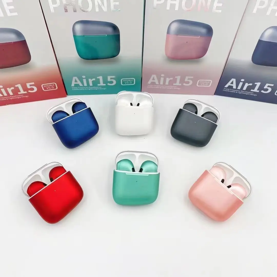 Air15 headphone olahraga, desain warna-warni, earphone TWS nirkabel & headphone dengan fitur peredam kebisingan dan kotak pengisian daya