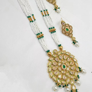 Ensemble de collier pendentif Mala Long Goutte et Kundan Motipearl traditionnel de fantaisie indienne - Product Image 1