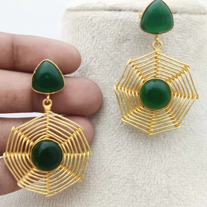 Pendientes colgantes de boda chapados en rodio de imitación románticos Chandbali de latón con estilo hechos a mano por Bella Store - Product Image 1