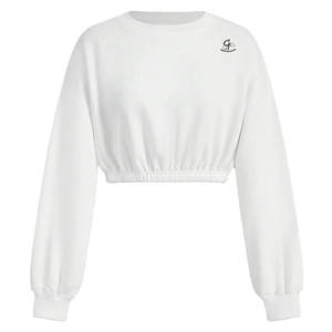 Top corto con cuello redondo de color blanco para mujer, sudaderas con diseño personalizado, sudadera de manga larga para niña - Product Image 1