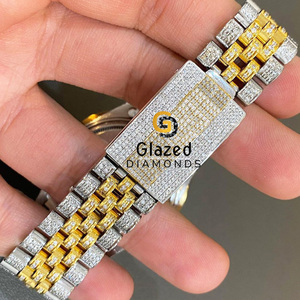 Presentando Pretty Mens Hip Hop muñeca Moissanite reloj con acero inoxidable fundido con diamantes redondos de corte brillante - Product Image 4