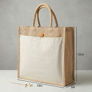 Naturetote 350 GSM Jute Cotton <b>Tote</b> <b>Bag</b> <b>Medium</b> Size 13x15x5in Hand Length Handle Shoulder Closure Advertising Gift for Groceries - Product Image 1