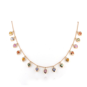 14K oro amarillo bisel conjunto diamante Multi zafiro piedra preciosa corazón encanto collar joyería fina venta al por mayor joyería de mujer - Product Image 1