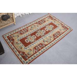 Alfombra clásica roja Beige Vintage turca de área grande 2,6 X 4.6ft Rectángulo Patchwork Pasillo abstracto 10mm Alfombra de habitación de látex de lana - Product Image 2