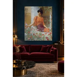 Fida John William Godward Woman in Orange Dress Among Poppies <b>Canvas</b> Print - Product Image 4
